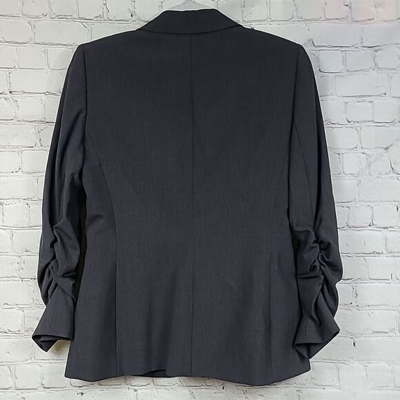 NEW TAHARI Ruched Single-Breasted Blazer Notch Collar 2-Button Gray Suit Jacket - Picture 7 of 9